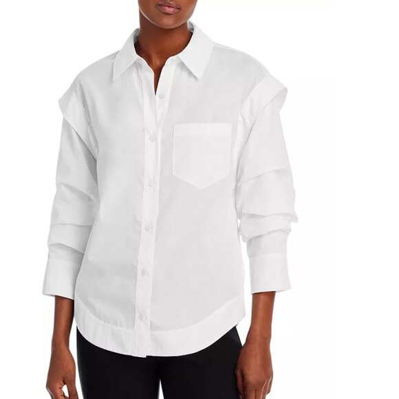 DEREK LAM 10 CROSBY Marley Ruched Sleeve Button Down Shirt - Picture 1 of 8